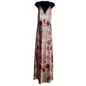 Camilla Dress M Blossoms Brushstrokes Long Bias cut Slip Dress Silk floral Maxi